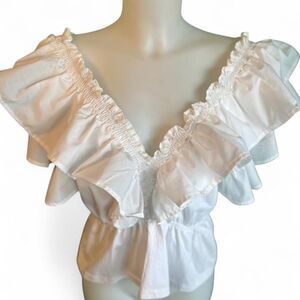 Entro White Cotton Ruffle Boho Crop Top - Size Large